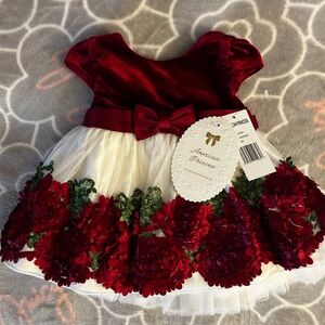 American Princess Burgundy and Cream Floral baby dress